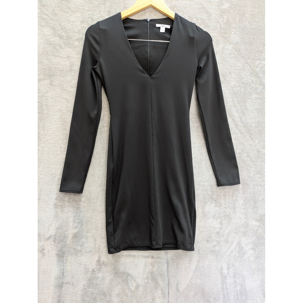 Minimalist Bodycon Dress Women Small Black Long Sleeve V-Neck Bar III